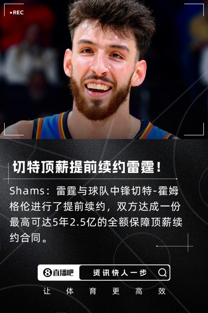 准备王朝Shams:切特顶薪提前续约雷霆 合同最高可达5年2.5亿